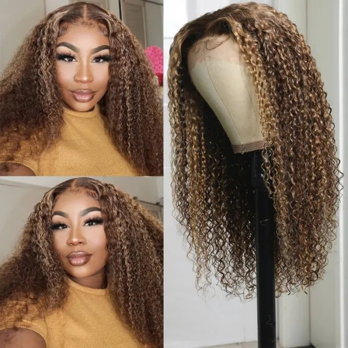 13x4 Lace Frontal Wig Jerry Curl Brown Honey Blonde Human Hair Lace Front Wigs Ombre Highlight Best Beauty Hair