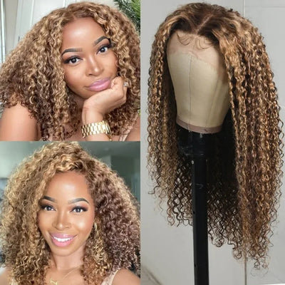 13x4 Lace Frontal Wig Jerry Curl Brown Honey Blonde Human Hair Lace Front Wigs Ombre Highlight Best Beauty Hair