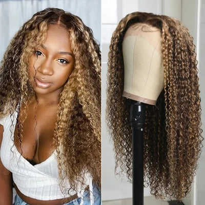 13x4 Lace Frontal Wig Jerry Curl Brown Honey Blonde Human Hair Lace Front Wigs Ombre Highlight Best Beauty Hair