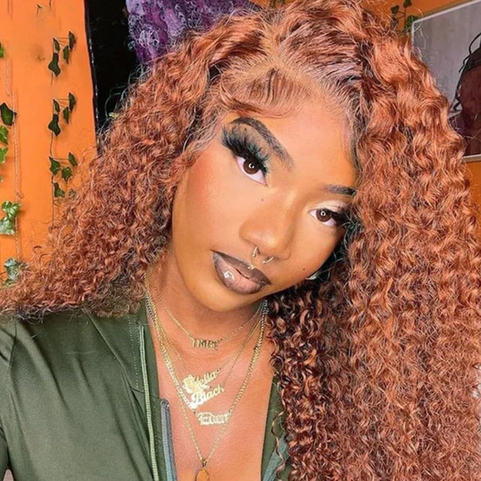 13x4 Transparent Lace Front Wig Red Brown Color #30 Jerry Curly Virgin Human Hair
