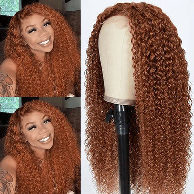 13x4 Transparent Lace Front Wig Red Brown Color #30 Jerry Curly Virgin Human Hair