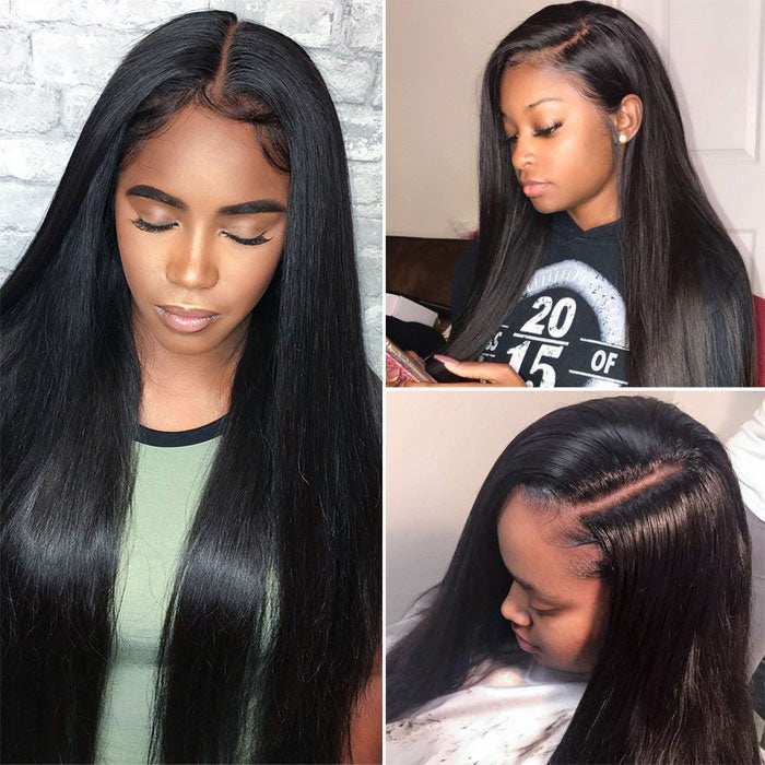 13x6 Lace Front Wig Bone Straight with Baby Hair Transparent Lace Long Wigs Human Hair