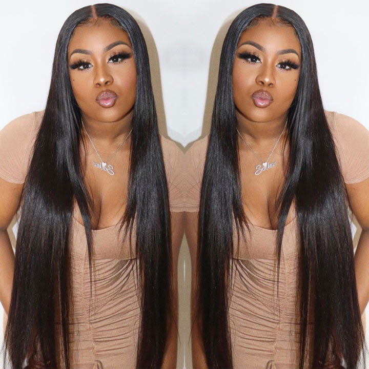 13x6 Lace Front Wig Bone Straight with Baby Hair Transparent Lace Long Wigs Human Hair