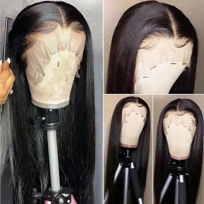 13x6 Lace Front Wig Bone Straight with Baby Hair Transparent Lace Long Wigs Human Hair