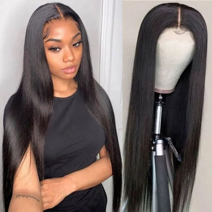 13x6 Lace Front Wig Bone Straight with Baby Hair Transparent Lace Long Wigs Human Hair