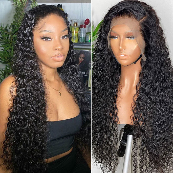 13x6 Lace Frontal Wig Human Hair Water Wave Pre Plucked Transparent Lace 14"-32" Long Wigs