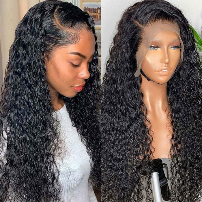 13x6 Lace Frontal Wig Human Hair Water Wave Pre Plucked Transparent Lace 14"-32" Long Wigs