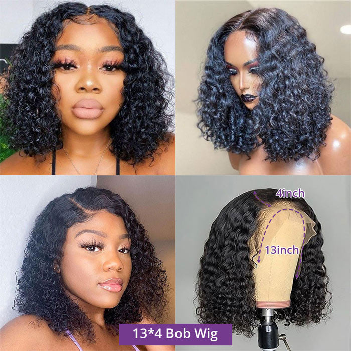 Water Wave 13x4 Lace Frontal Bob Wig Short Length 8-14 Inches Virgin Human Hair