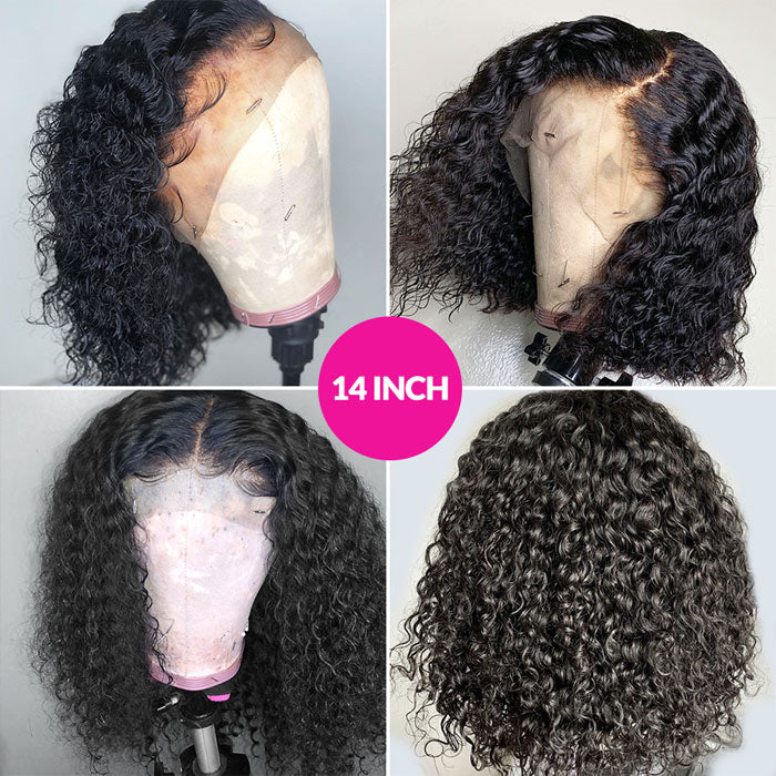 Water Wave 13x4 Lace Frontal Bob Wig Short Length 8-14 Inches Virgin Human Hair