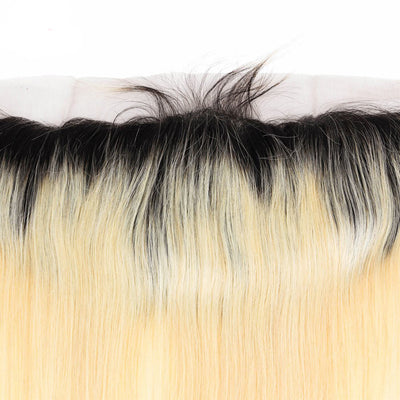 Straight 13x4 Lace Frontal Honey Blonde Color Dark Root 1B 613 Virgin Human Hair