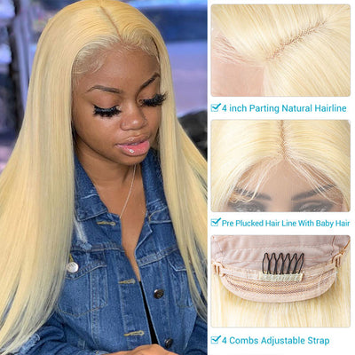 4x4 HD Lace Closure Wig Silky Straight Honey Blonde Color 5x5 Lace Closure Wig Pre Plucked