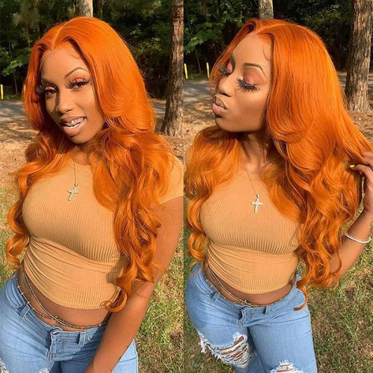 Orange Ginger Color 13x4 Lace Front Wigs Pre Plucked Brazilian Body Wave Human Hair