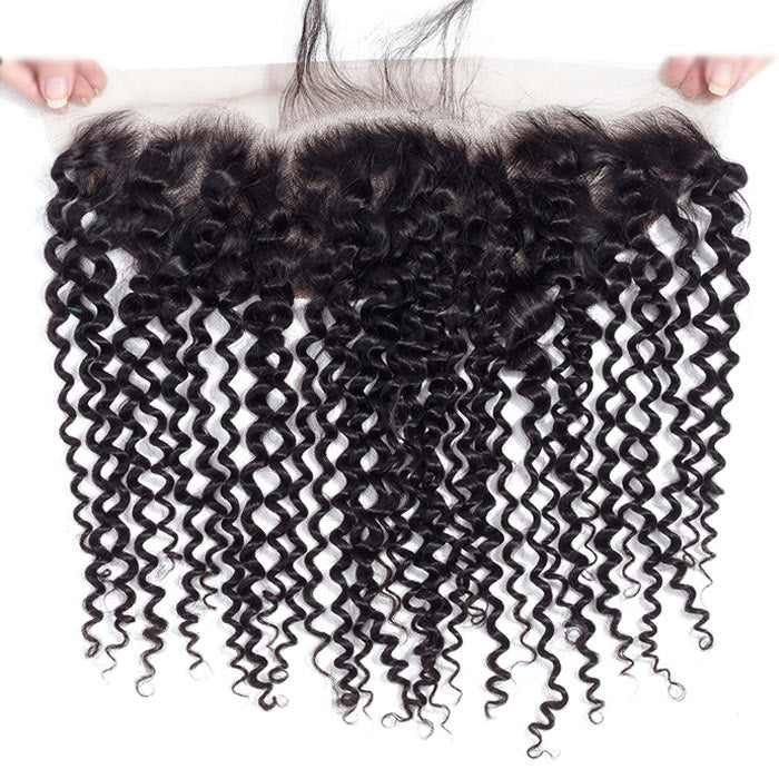 13x4 Ear By Ear Transparent Lace Frontal Pre Plucked Curly Virgin Human Hair