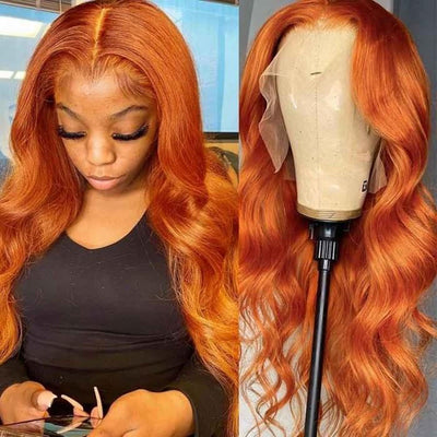 Orange Ginger Color 13x4 Lace Front Wigs Pre Plucked Brazilian Body Wave Human Hair