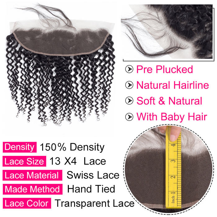 13x4 Ear By Ear Transparent Lace Frontal Pre Plucked Curly Virgin Human Hair