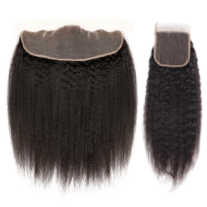 Kinky Straight Ear By Ear Transparent Lace Frontal Yaki Straight Virgin Human Hair