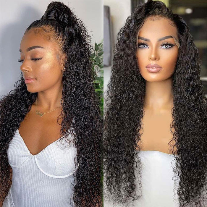 13x6 Lace Frontal Wig Human Hair Water Wave Pre Plucked Transparent Lace 14"-32" Long Wigs