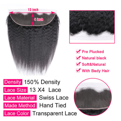 Kinky Straight Ear By Ear Transparent Lace Frontal Yaki Straight Virgin Human Hair