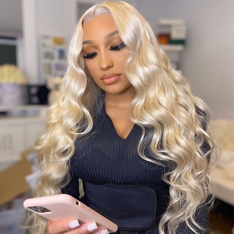 Body Wave 13x4 HD Lace Front Wig Honey Blonde Color 613 Virgin Human Hair 10-32 Inches