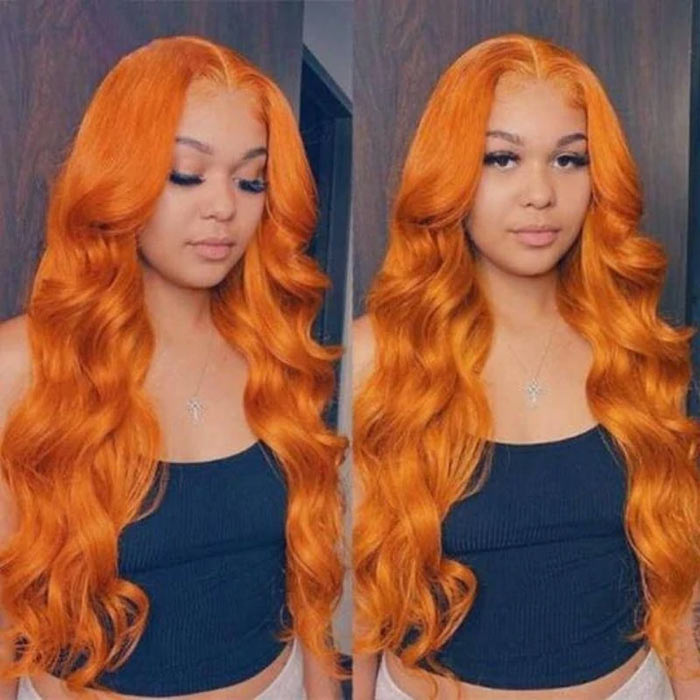 Orange Ginger Color 13x4 Lace Front Wigs Pre Plucked Brazilian Body Wave Human Hair