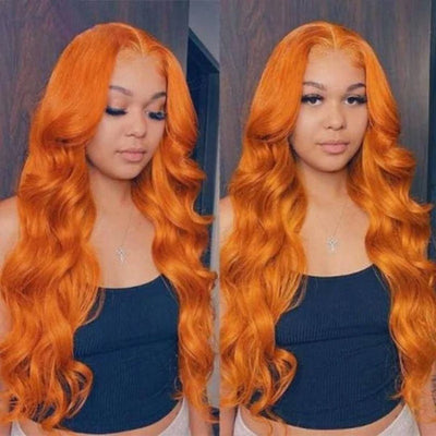 Orange Ginger Color 13x4 Lace Front Wigs Pre Plucked Brazilian Body Wave Human Hair