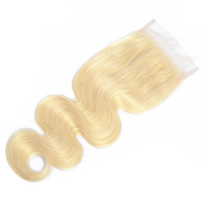 Body Wave Transparent Lace Closure Pre Plucked Honey Blonde Color 613 Free/Middle/Three Part