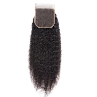 Kinky Straight Ear By Ear Transparent Lace Frontal Yaki Straight Virgin Human Hair