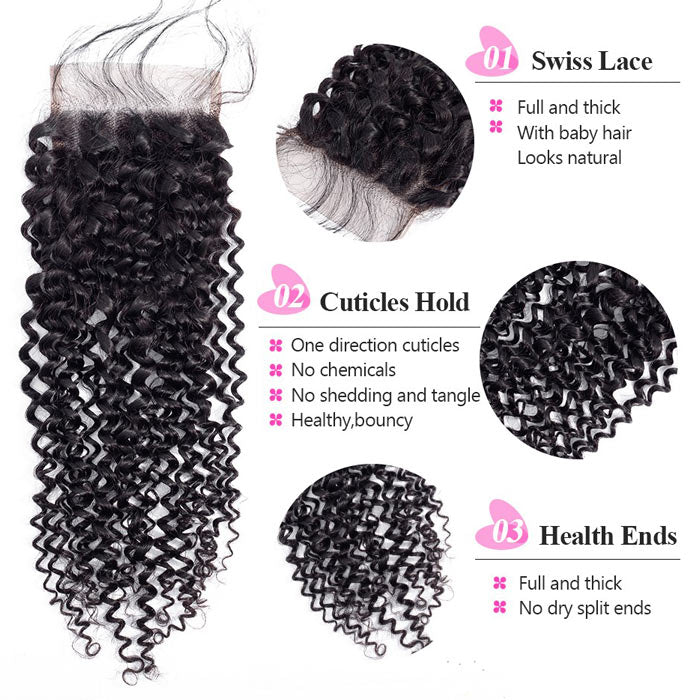 Curly Transparent Lace Closure Human Hair Free Middle Three Part Can Be Chosen
