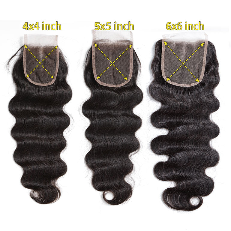 Body Wave Transparent Lace Closure 4x4 5x5 6x6 Virgin Human Hair 12"-22" Closure with Baby Hair