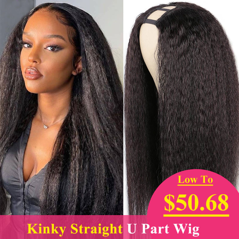 Kinky Straight U Part Wigs Virgin Human Hair For Women Flash Deal