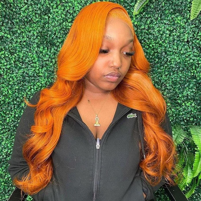 Orange Ginger Color 13x4 Lace Front Wigs Pre Plucked Brazilian Body Wave Human Hair