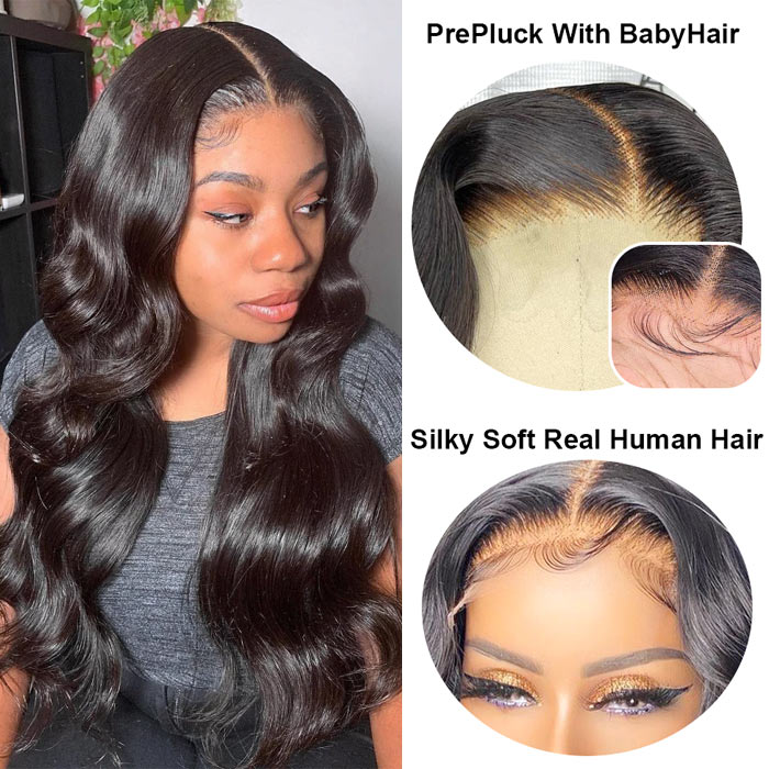 HD Lace Closure Wig Virgin Human Hair Pre Plucked 4x4 or 5x5 Transparent Lace Wigs