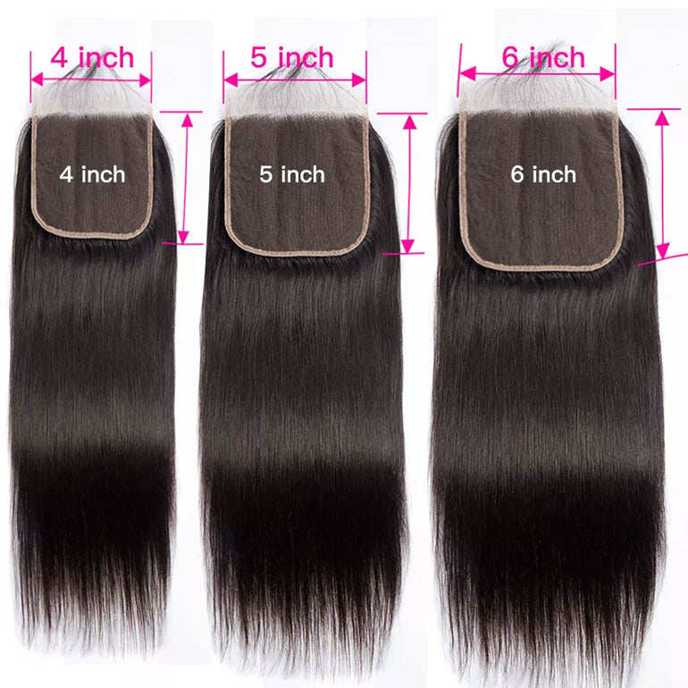 4x4 5x5 6x6 Lace Closure Straight 100% Human Hair 12-22 Inches Free Middle Three Part Closure with Baby Hair