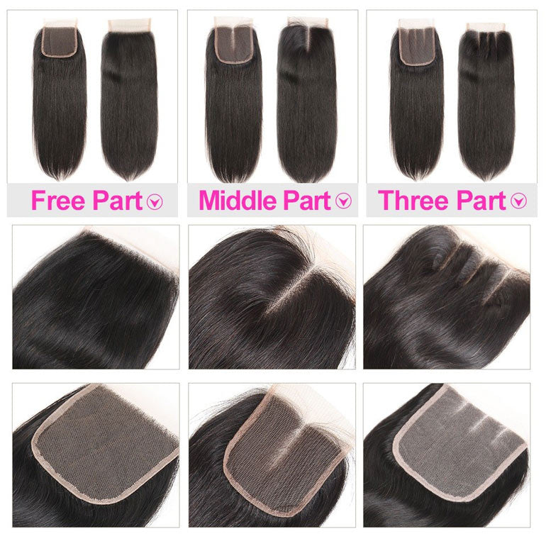 4x4 5x5 6x6 Lace Closure Straight 100% Human Hair 12-22 Inches Free Middle Three Part Closure with Baby Hair