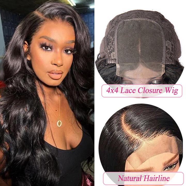 4x4 Lace Closure Wig Body Wave 150% or 180% Density Virgin Human Hair Wigs for Women Best Beauty Hair