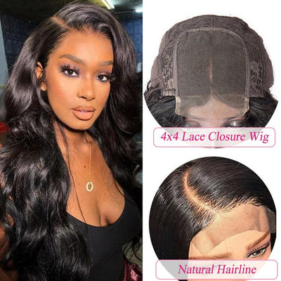 4x4 Lace Closure Wig Body Wave 150% or 180% Density Virgin Human Hair Wigs for Women Best Beauty Hair