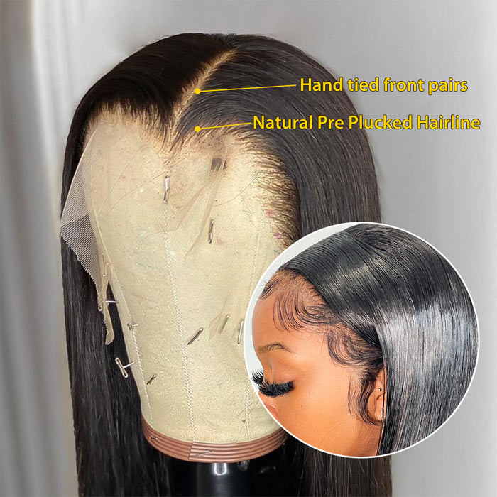 13x6 HD Lace Frontal Wig Pre Plucked Virgin Human Hair Bone Straight