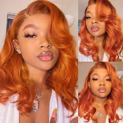 Orange Ginger Color 13x4 Lace Front Wigs Pre Plucked Brazilian Body Wave Human Hair