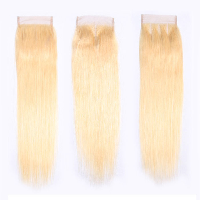 613 Honey Blonde Transparent Lace Closure Straight Free/Middle/Three Part You Can Choose