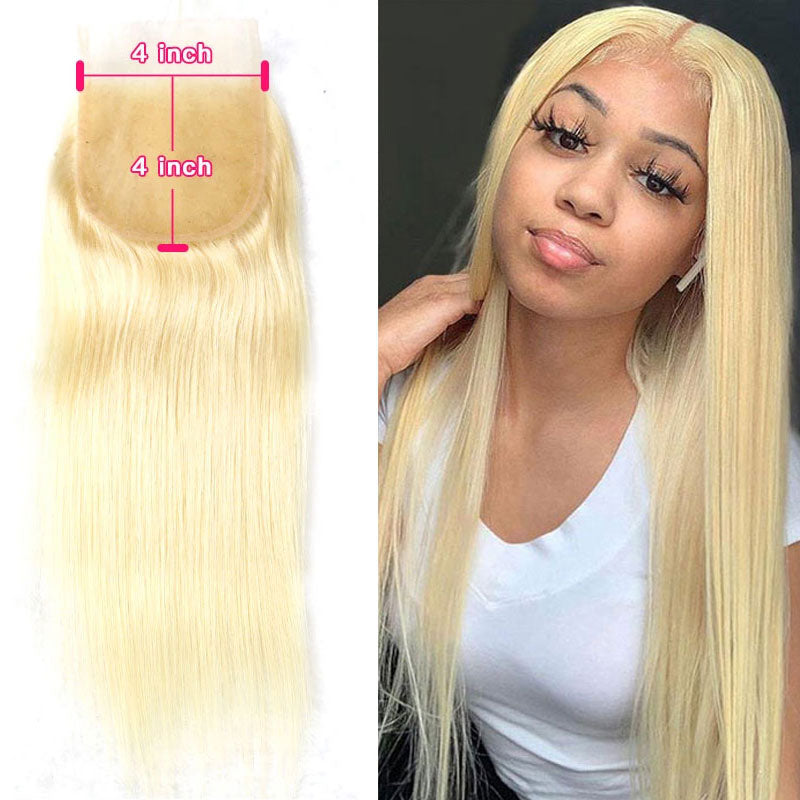 613 Honey Blonde Transparent Lace Closure Straight Free/Middle/Three Part You Can Choose