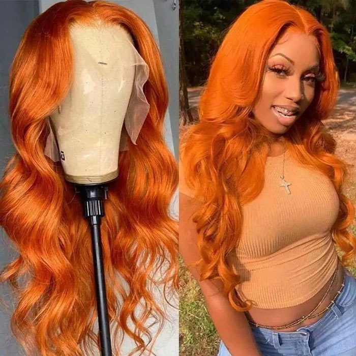 Orange Ginger Color 13x4 Lace Front Wigs Pre Plucked Brazilian Body Wave Human Hair
