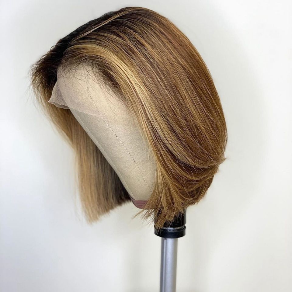 Ombre Highlight Lace Frontal Bob Wig Pre Plucked Best Beauty Human Hair