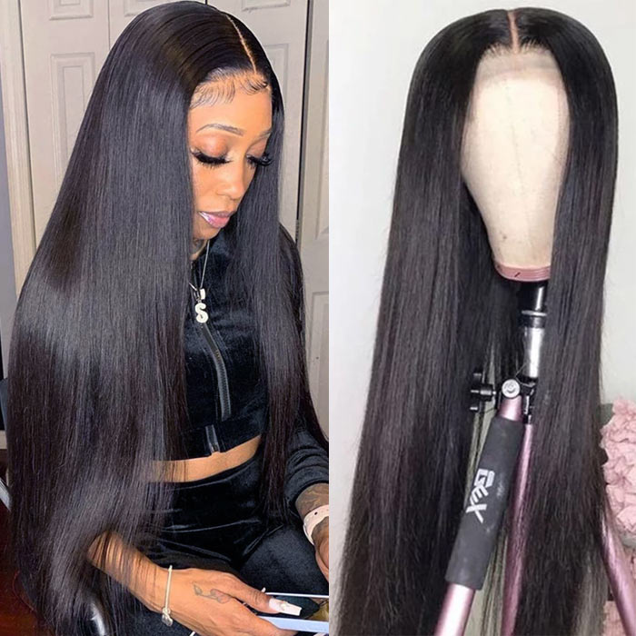 Bone Straight 4x4 HD Lace Closure Wig Virgin Human Hair Pre Plucked 10" to 32 Inches