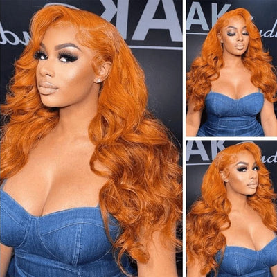 Orange Ginger Color 13x4 Lace Front Wigs Pre Plucked Brazilian Body Wave Human Hair