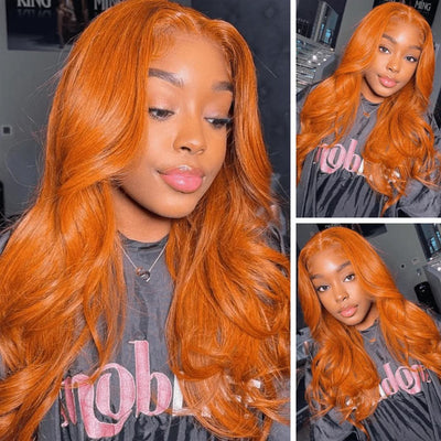 Orange Ginger Color 13x4 Lace Front Wigs Pre Plucked Brazilian Body Wave Human Hair