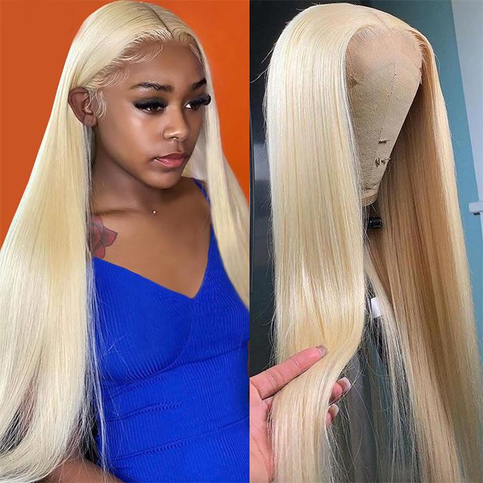 HD Lace Front Wig Honey Blonde Color 613 Silky Straight Virgin Human Hair 10-32 Inches