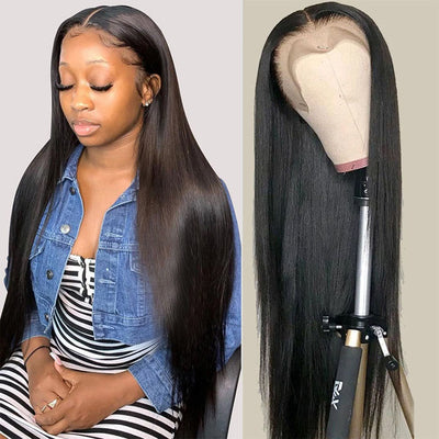 13x6 HD Lace Frontal Wig Pre Plucked Virgin Human Hair Bone Straight