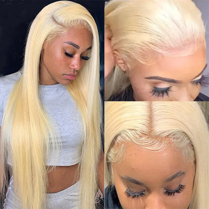 HD Lace Front Wig Honey Blonde Color 613 Silky Straight Virgin Human Hair 10-32 Inches