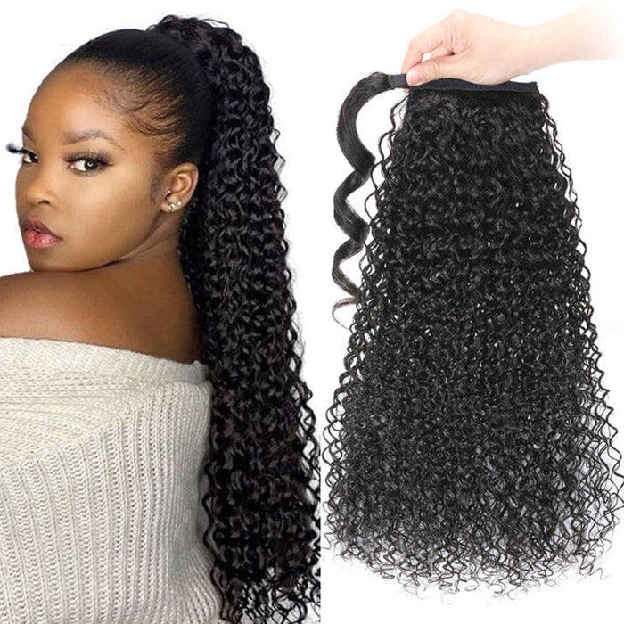 Afro Kinky Curl High Ponytail with Weave Wrap Around Clip in Hair Extensions 6 Ponytail Styles