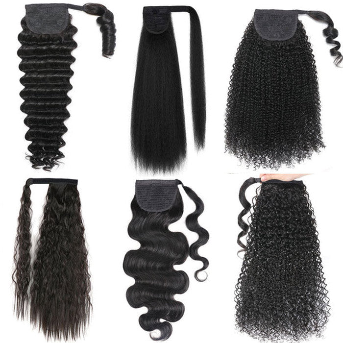 Afro Kinky Curl High Ponytail with Weave Wrap Around Clip in Hair Extensions 6 Ponytail Styles